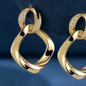 Gold Plated Earrings with Crystal Accents. NWT Fast Ship.